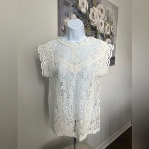 NWT Castro Off White Lace Sheer/See-Through Sleeveless Top/Tank Size 36/ 6 (US)